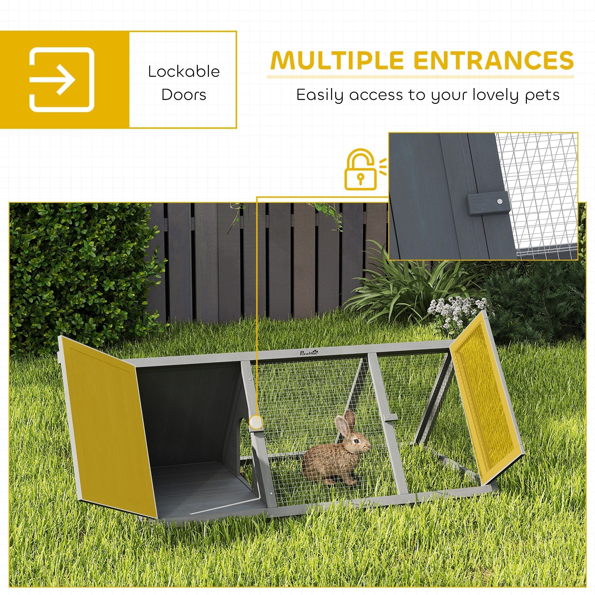 PawHut Rabbit Hutch, Wooden Guinea Pig Hutch with Run and Doors, Outdoor Triangle Bunny House for Rabbits,Duck and Chicken