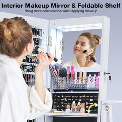 360° Swivel Lockable Jewelry Armoire Cabinet with Full-Length Mirror-White