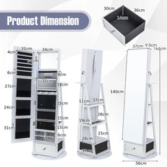 360° Swivel Lockable Jewelry Armoire Cabinet with Full-Length Mirror-White