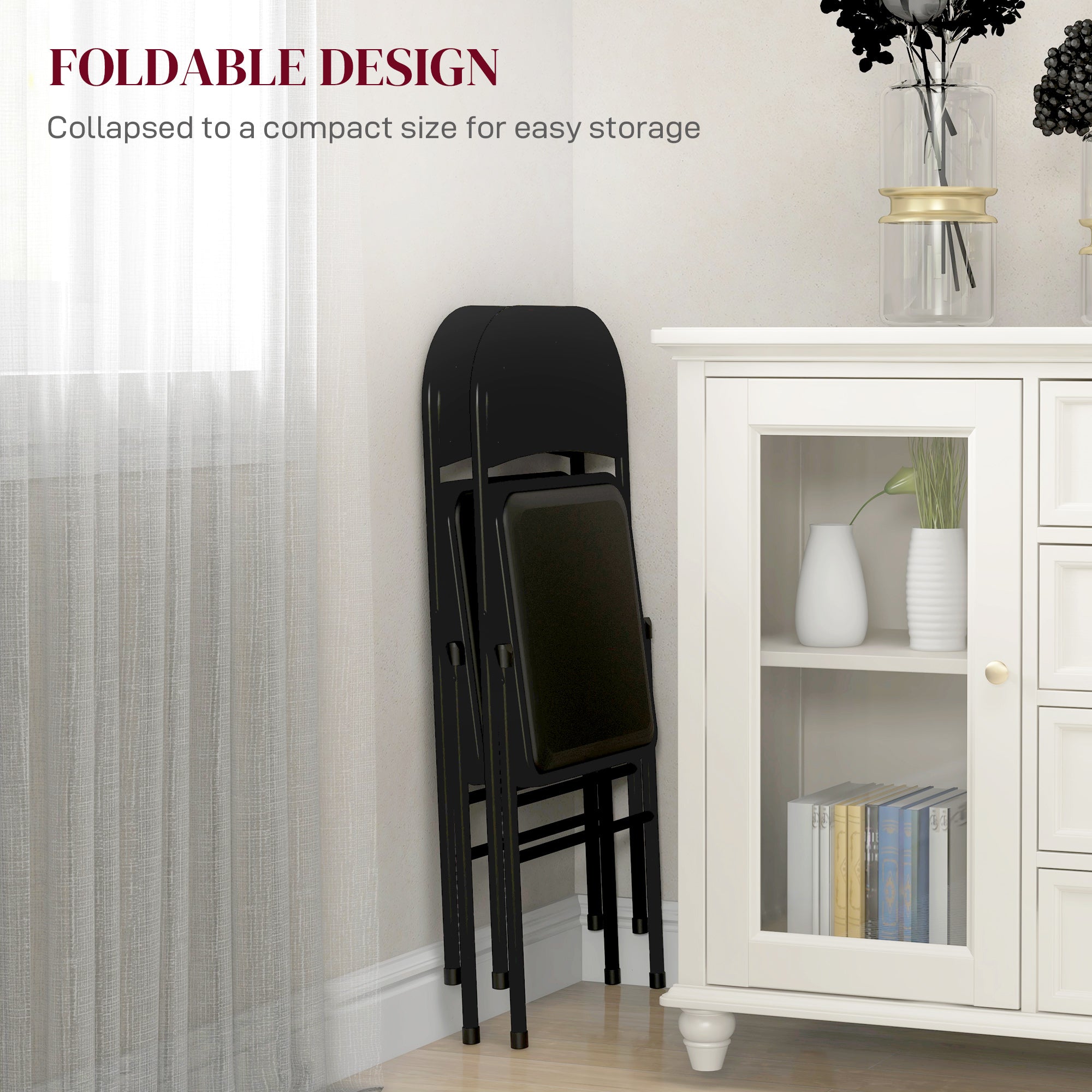 HOMCOM Set of Two Cushioned Folding Chairs - Black