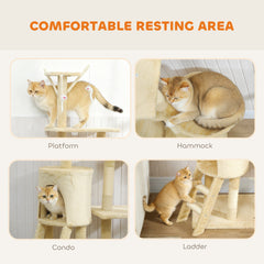 PawHut Multi-Level Cat Tower, 134cm Cat Tree with Condo and Sisal Scratching Posts for Indoor Kittens, Beige