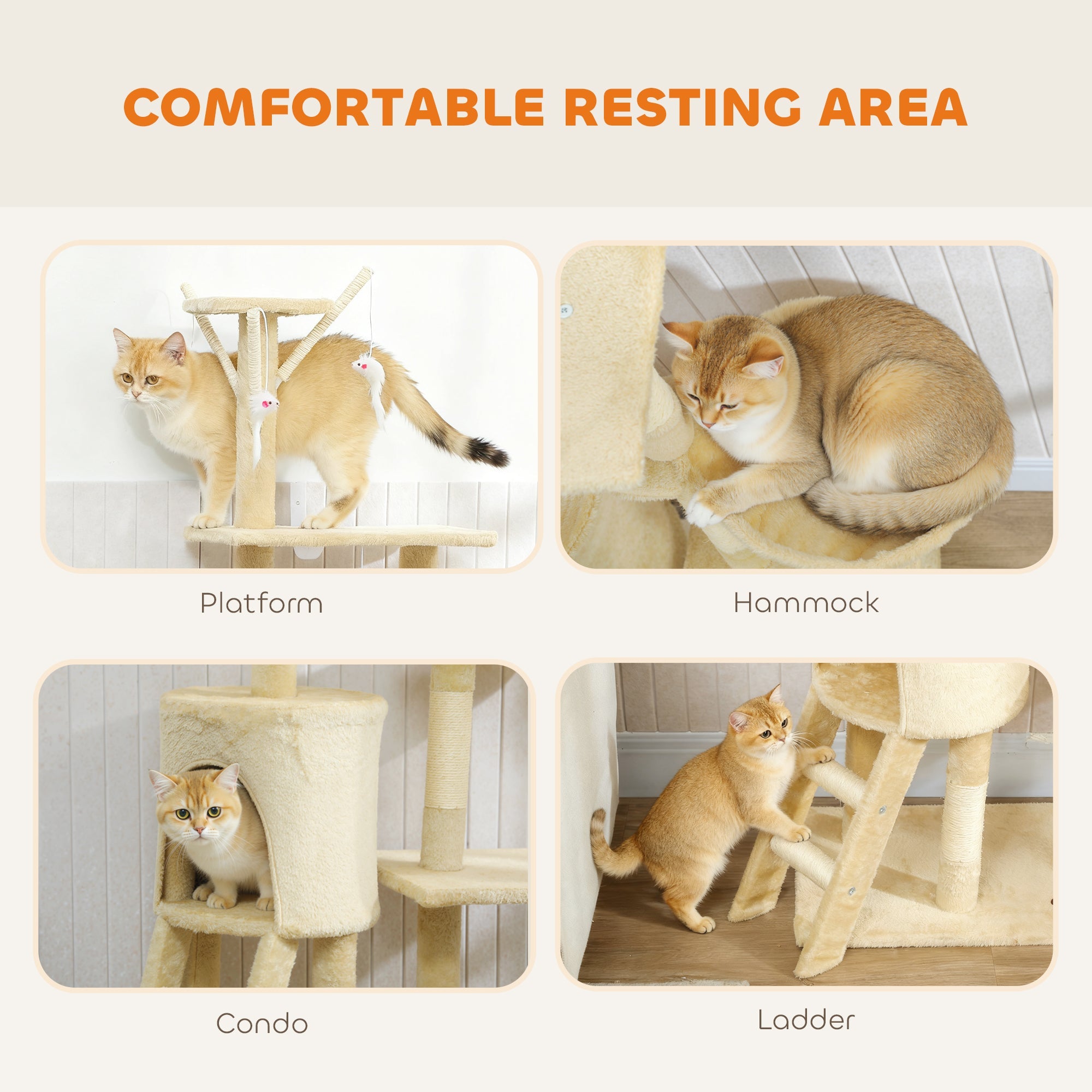PawHut Multi-Level Cat Tower, 134cm Cat Tree with Condo and Sisal Scratching Posts for Indoor Kittens, Beige