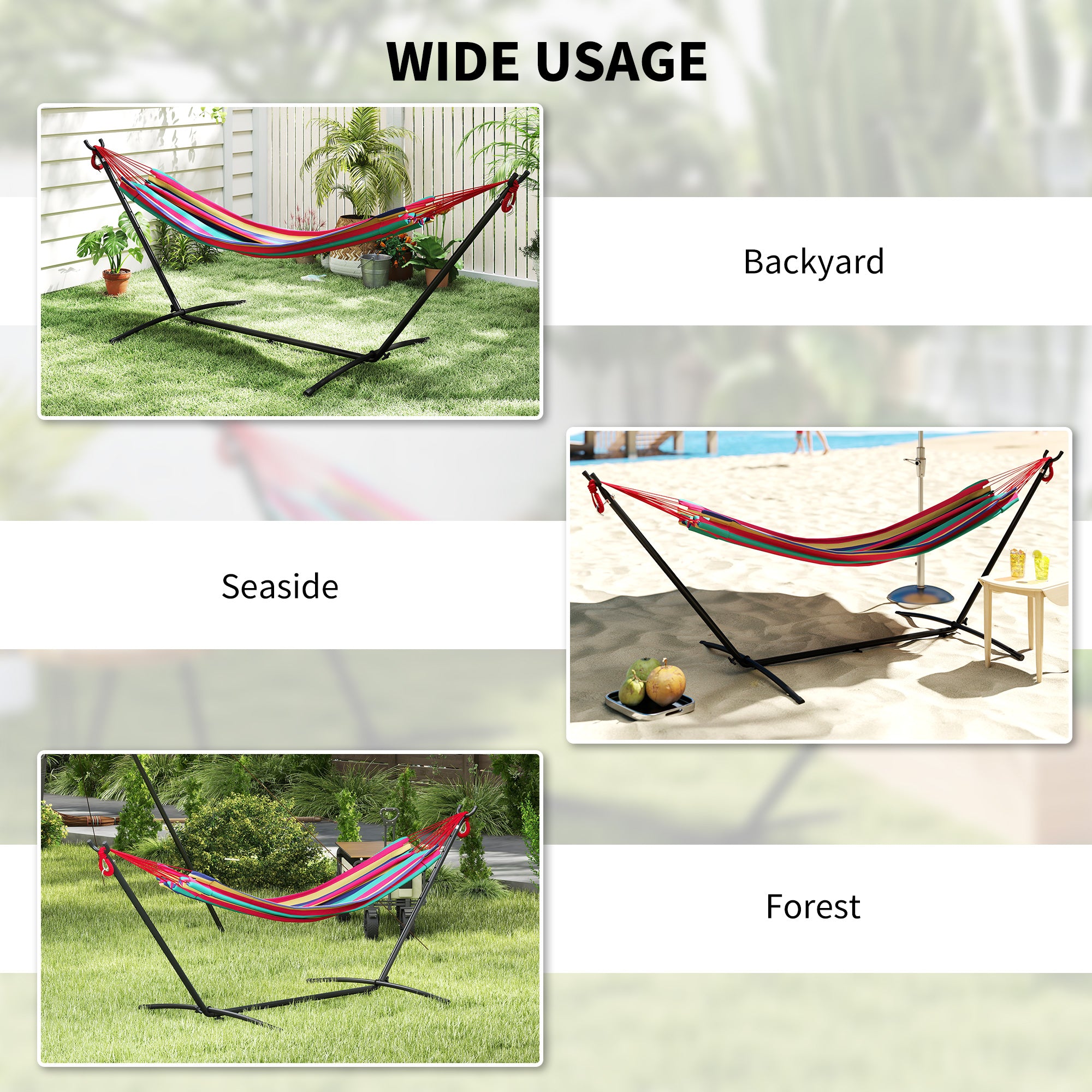 Outsunny 298 x 117cm Hammock with Stand Camping Hammock with Portable Carrying Bag, Adjustable Height, 120kg Load Capacity, Red Stripe