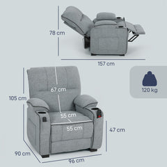 HOMCOM Electric Massage Recliner Armchair with Vibration, Heat, Whisper-Quiet Motor, Memory Function, Velvet Power Reclining Chair with Spring Pack, USB Port, Footrest, Side Pockets, Cup Holders, Grey