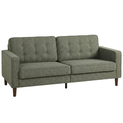 HOMCOM 3 Seater Sofa Button Tufted Upholstered Couch with Wood Legs for Living Room, Green