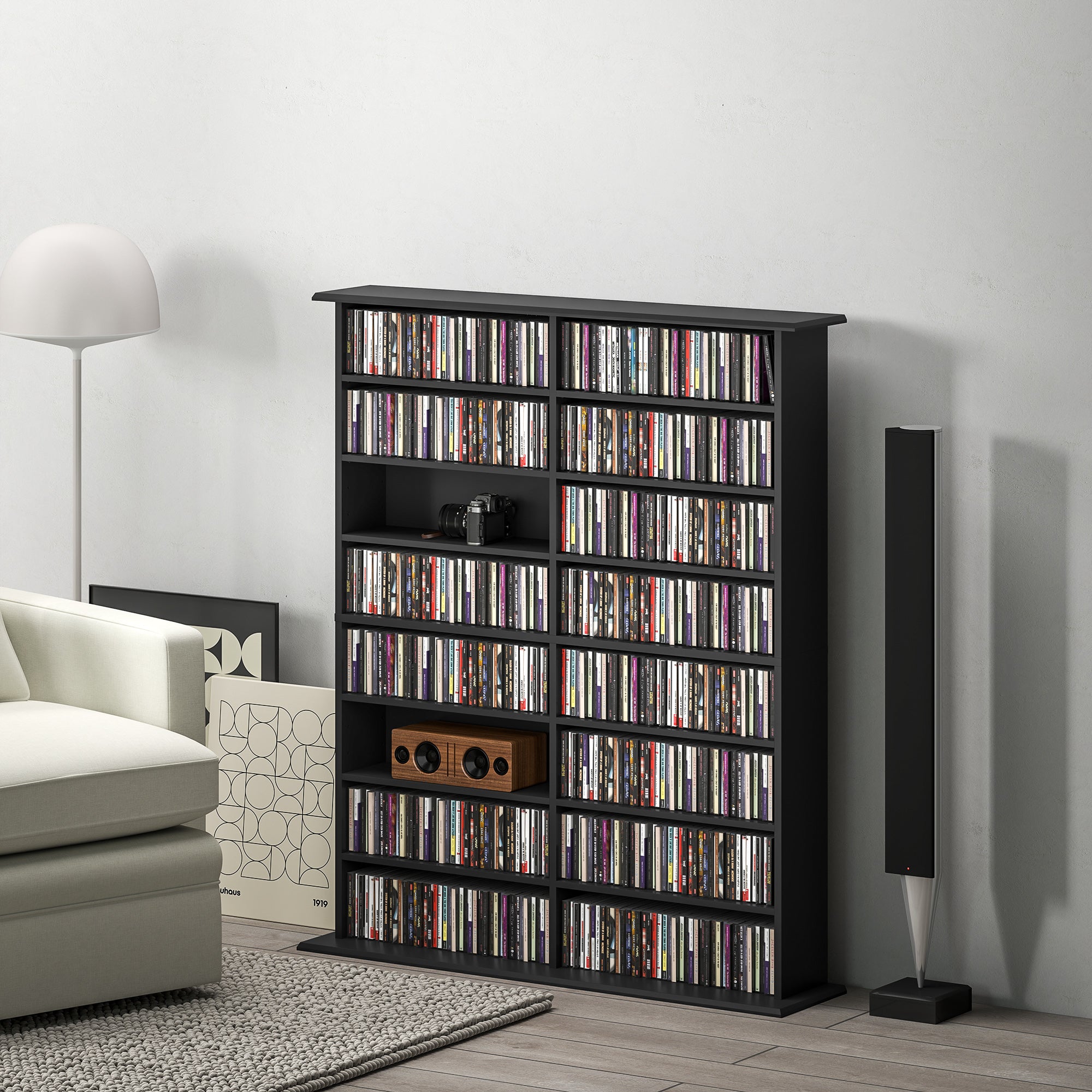 HOMCOM 16-Compartment Media Shelf - Black