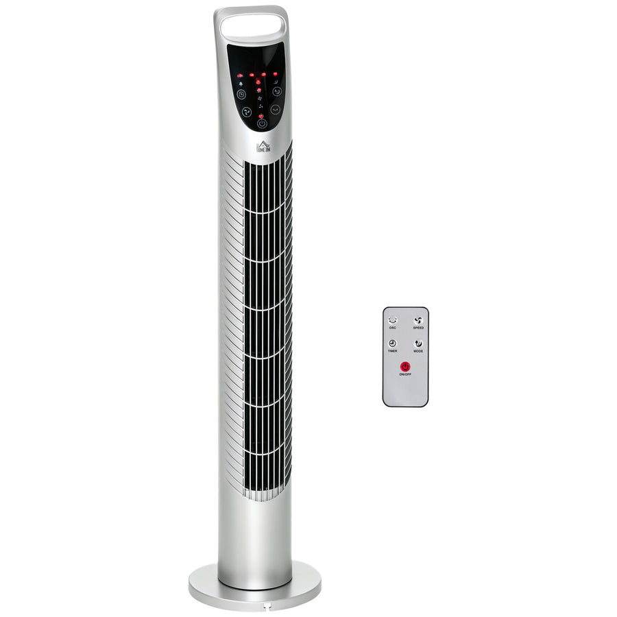 HOMCOM 31 Inch Bladeless Oscillating Tower Fan with 70° Oscillation, Remote Control, 7.5H Timer, 3 Speed 3 Modes, Electric Floor Standing Cooling Fan for Home Bedroom Office, Silver