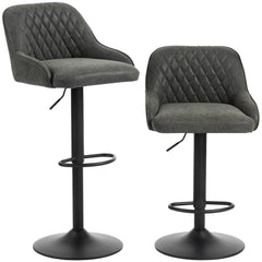 HOMCOM Bar Stools Adjustable Swivel Kitchen Chairs with Backrest Set of 2 for Kitchen Island Dark Grey