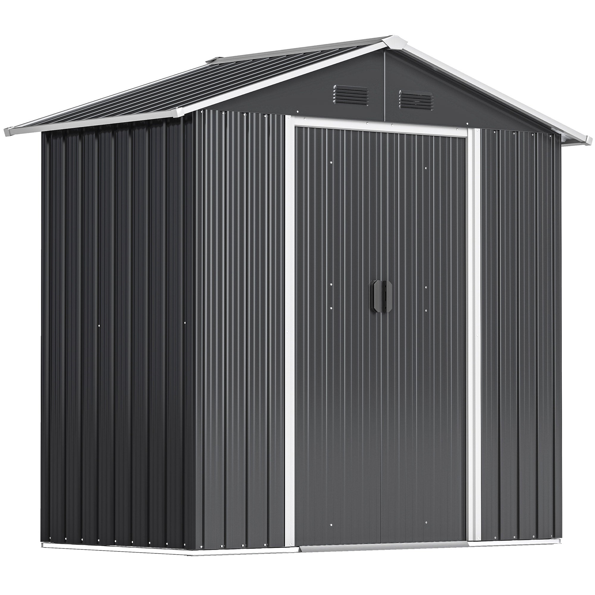 Outsunny 6.5x3.5ft Metal Garden Storage Shed for Outdoor Tool Storage with Double Sliding Doors and 4 Vents, Dark Grey