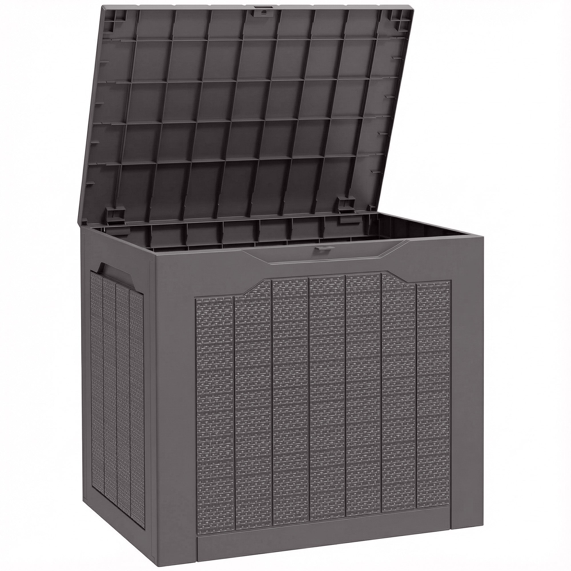 Outsunny 93L Plastic Garden Storage Box, Outdoor Storage Box with Handles, Waterproof Outdoor Storage Container, Brown