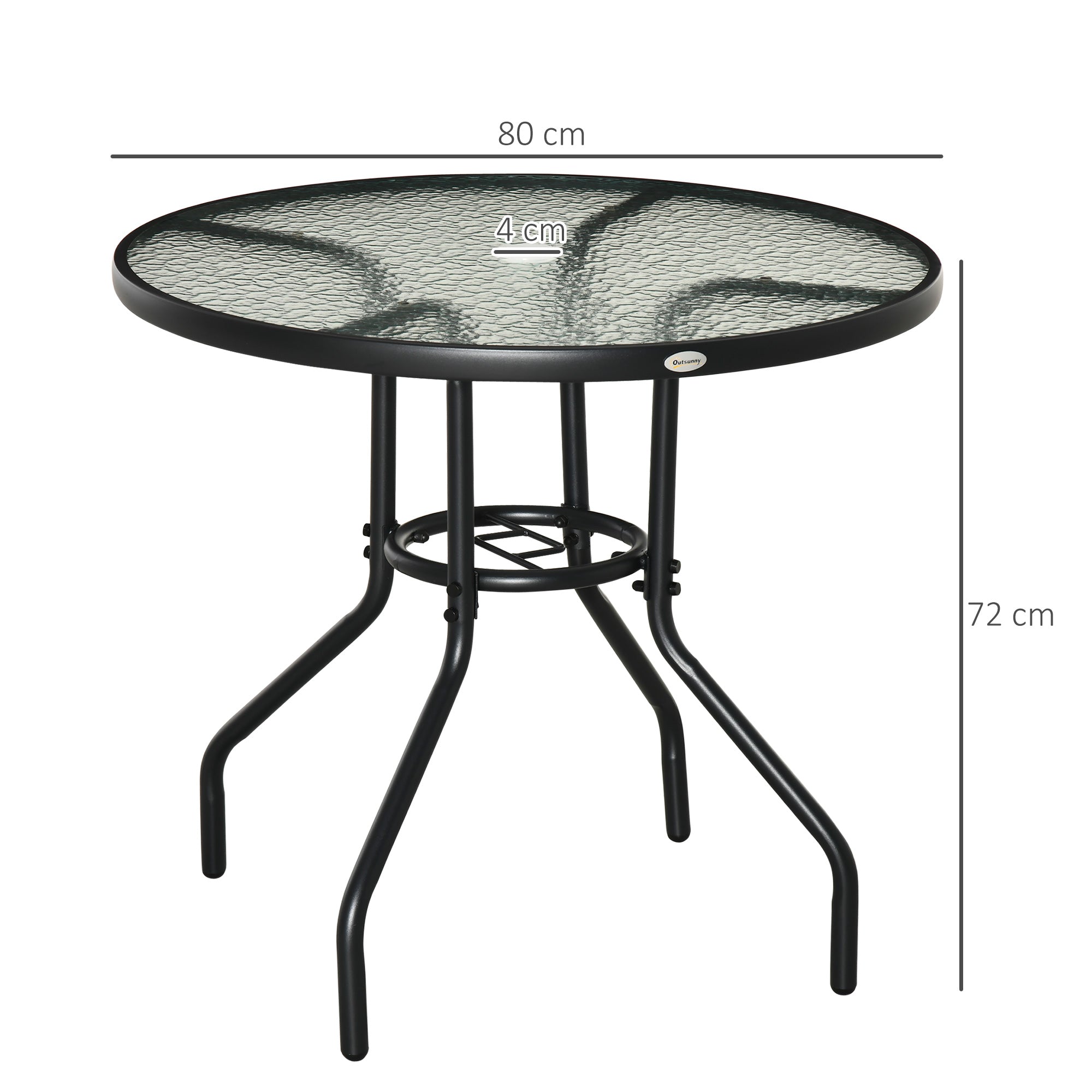Outsunny Outdoor √è‚Ä†80cm Round Dining Table Tempered Glass Top Steel Frame Bistro Coffee End Side Table Garden w/ Parasol Hole