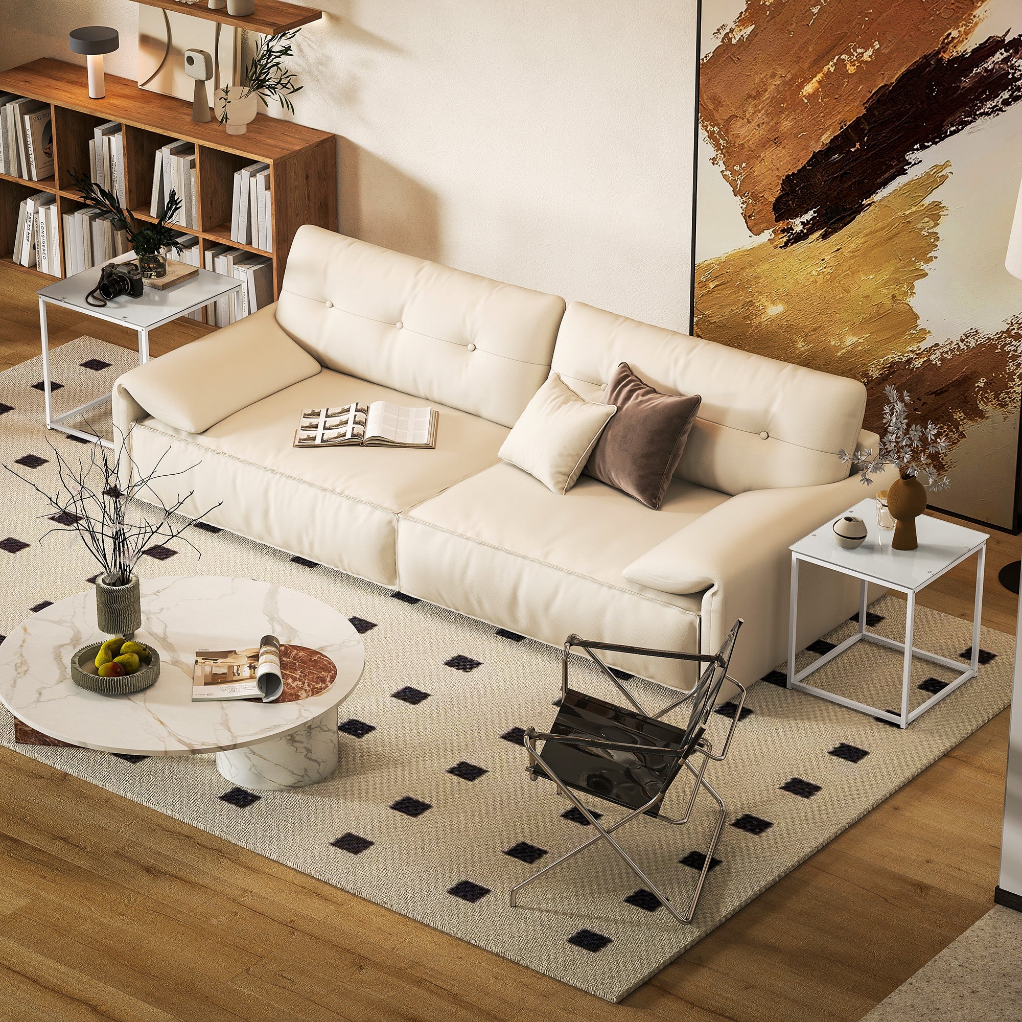 HOMCOM Nest of Tables, Set of 2 Coffee Table, Side Tables with Tempered Glass Desktop and Metal Frame for Living Room, Bedroom, Office, White