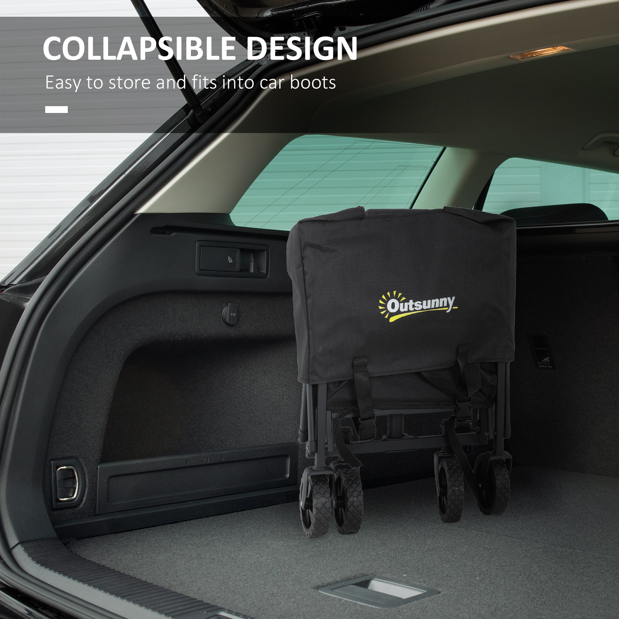 Outsunny 41L Festival Trolley on Wheels, Small Garden Folding Trolley Cart, 60kg Heavy Duty Collapsible Folding Wagon with Adjustable Handle and Carrying Bag for Beach, Camping, Festival, Black