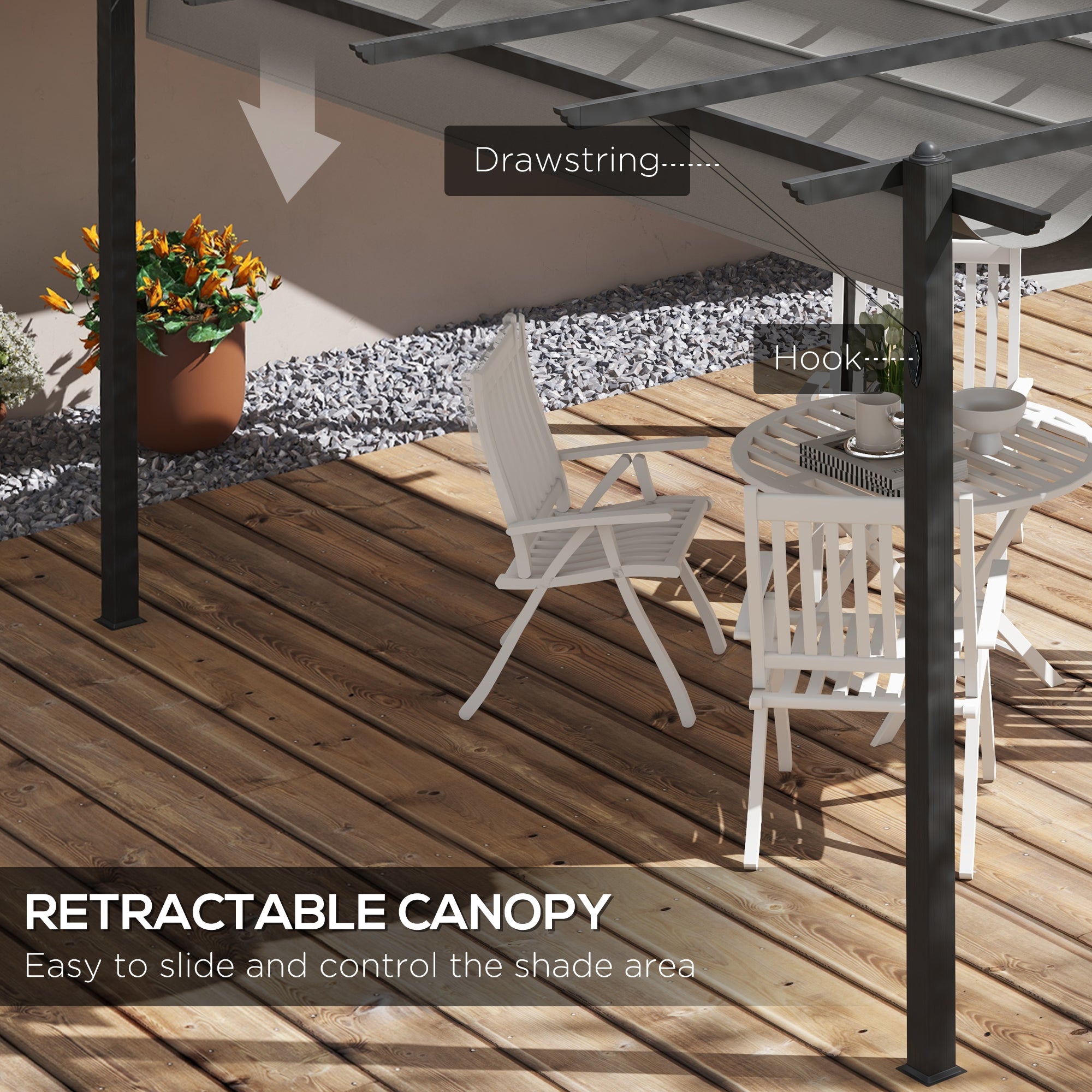 Outsunny 4 x 3(m) Aluminium Pergola with Retractable Roof, Garden Gazebo Canopy Shelter for Outdoor, Patio, Grey