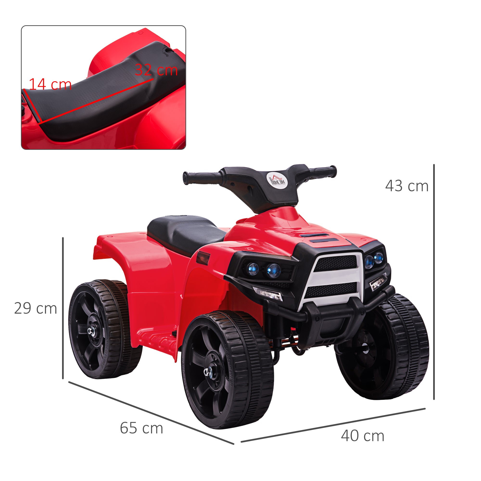 HOMCOM 6V Kids Electric Ride on Car, ATV Toy, Quad Bike with Headlights, Horn, for Toddlers 18-36 Months Red