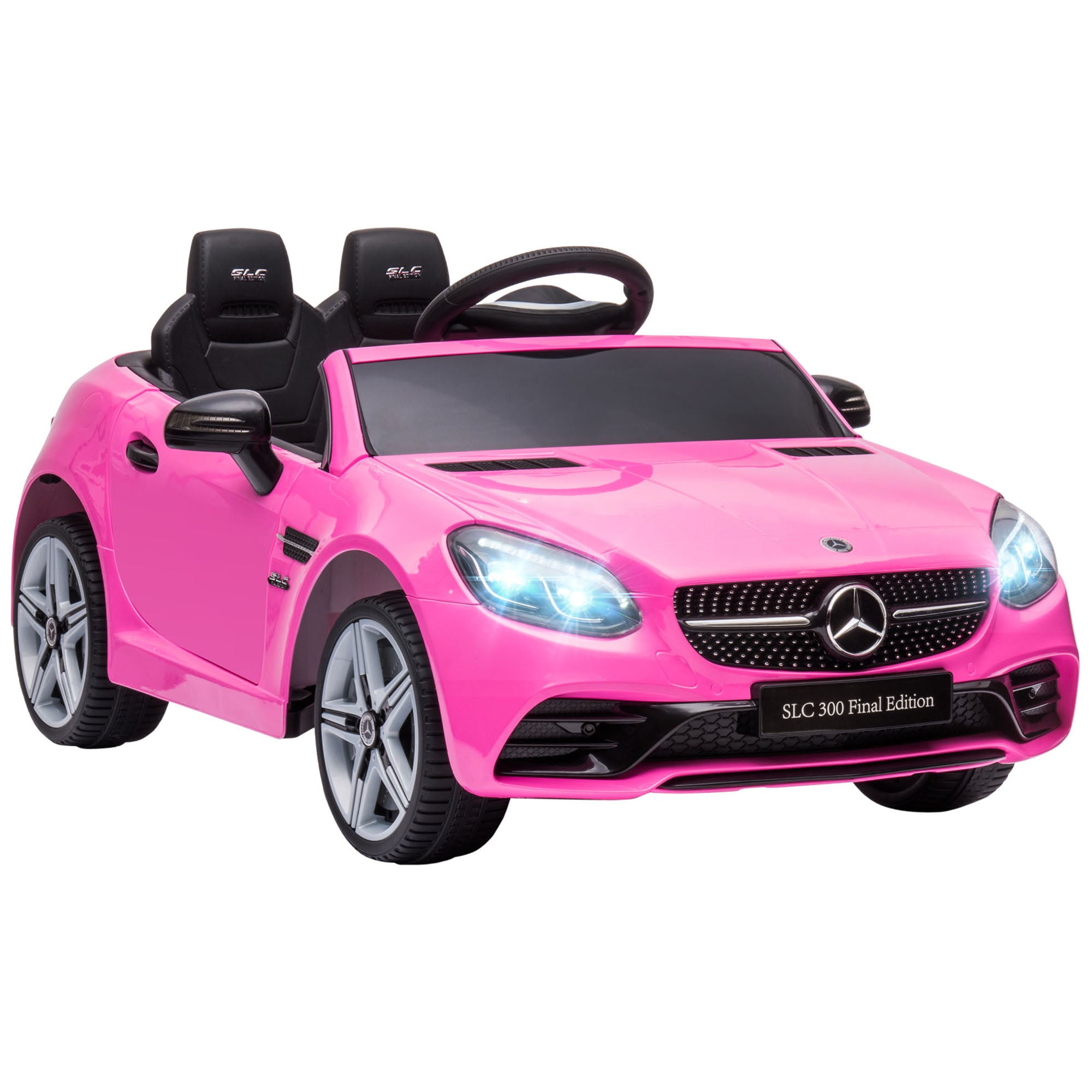 HOMCOM Benz SLC 300 Licensed 12V Kids Electric Ride On, with Music, Remote Control, LED Headlights, Horn, Pink