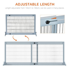 PawHut Freestanding Dog Gate, Foldable Pet Fence, Indoor Wood Barrier, Stair Gate with Support Feet, for Doorway, Hallway, Small and Medium Dogs, 69H x 104-180 cm, Blue-grey