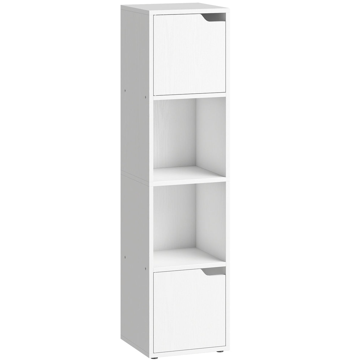 HOMCOM Narrow Bookcase, 4-Tier Bookshelf, Storage Cabinet with doors for Living Room, Bedroom, White