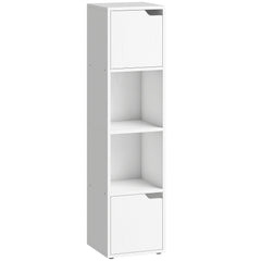 HOMCOM Narrow Bookcase, 4-Tier Bookshelf, Storage Cabinet with doors for Living Room, Bedroom, White