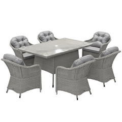 Outsunny Seven-Piece Rattan Dining Set - Light Grey
