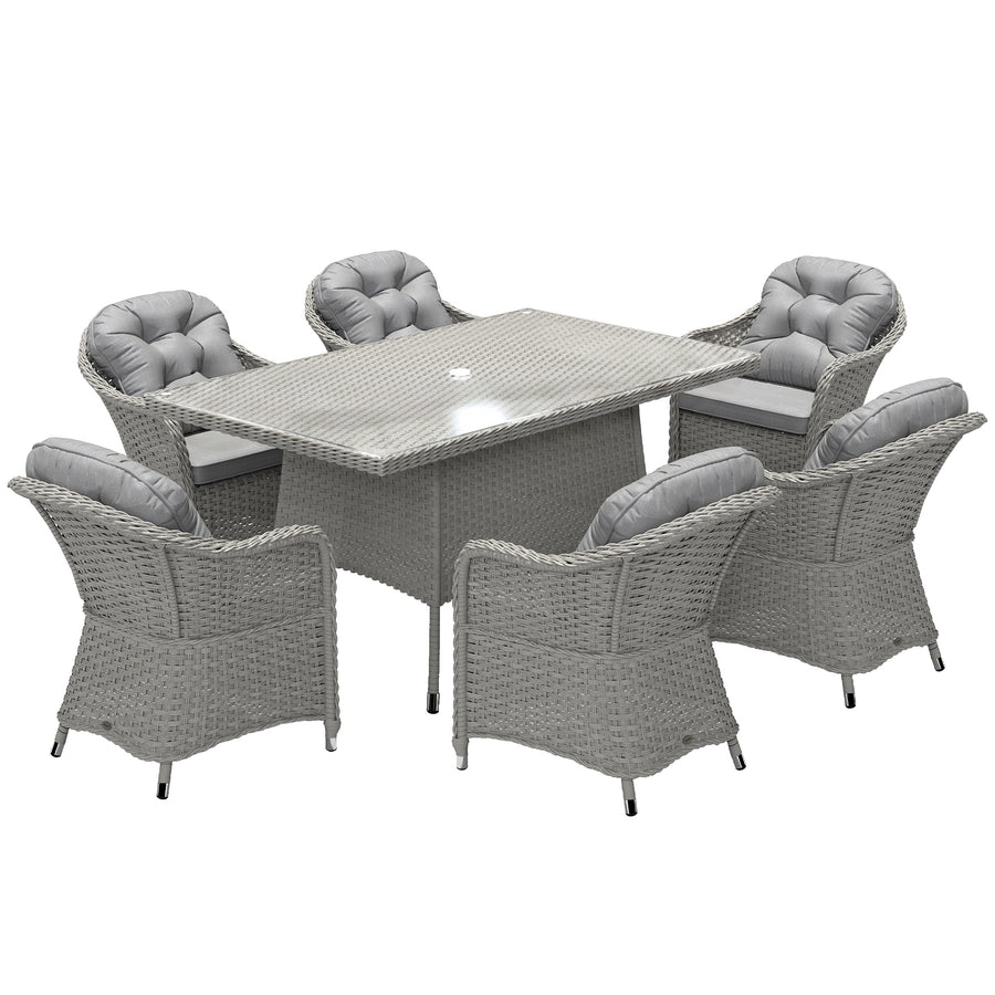 Outsunny Seven-Piece Rattan Dining Set - Light Grey