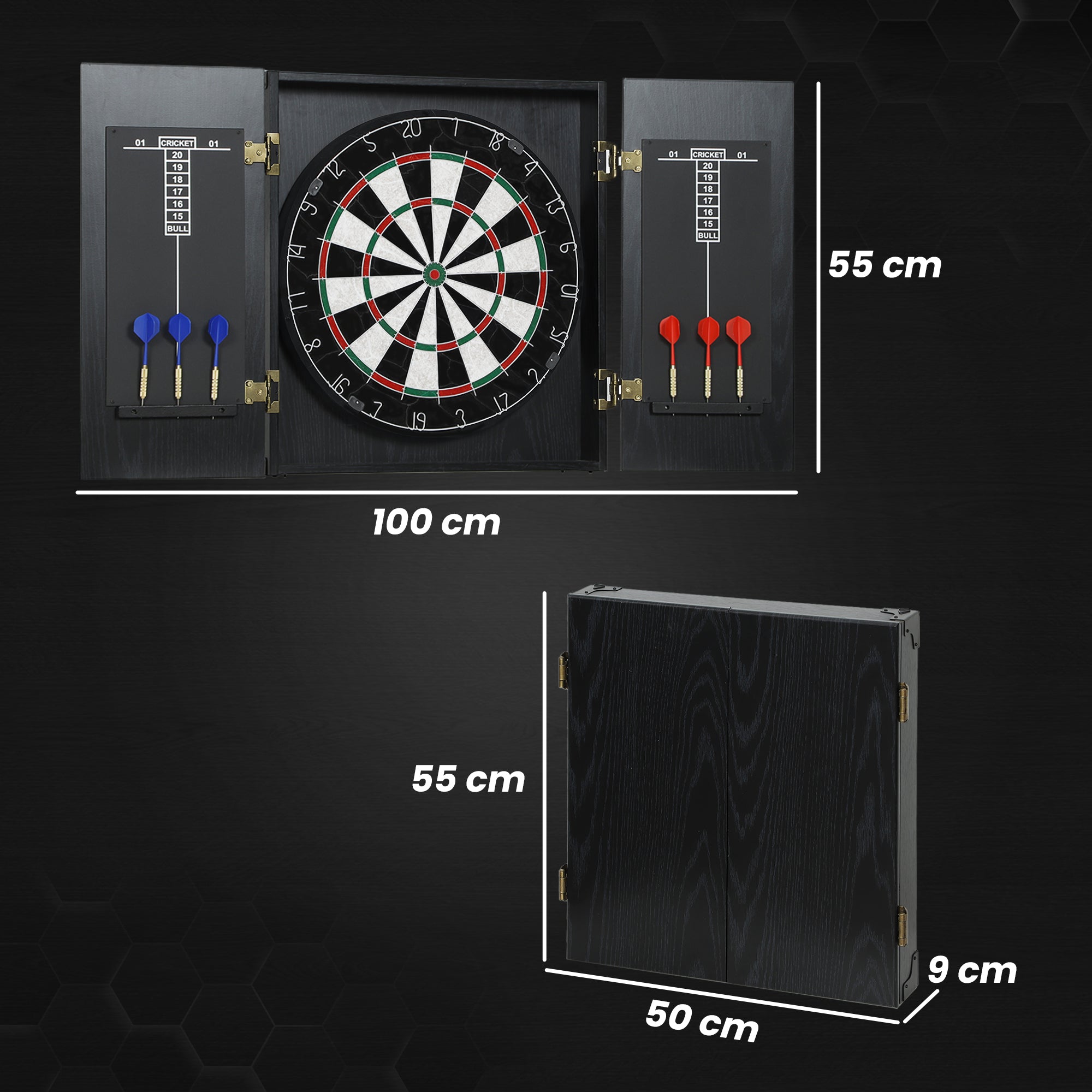SPORTNOW Bristle Dartboard with Cabinet, 6 Steel Tip Darts, Cabinet