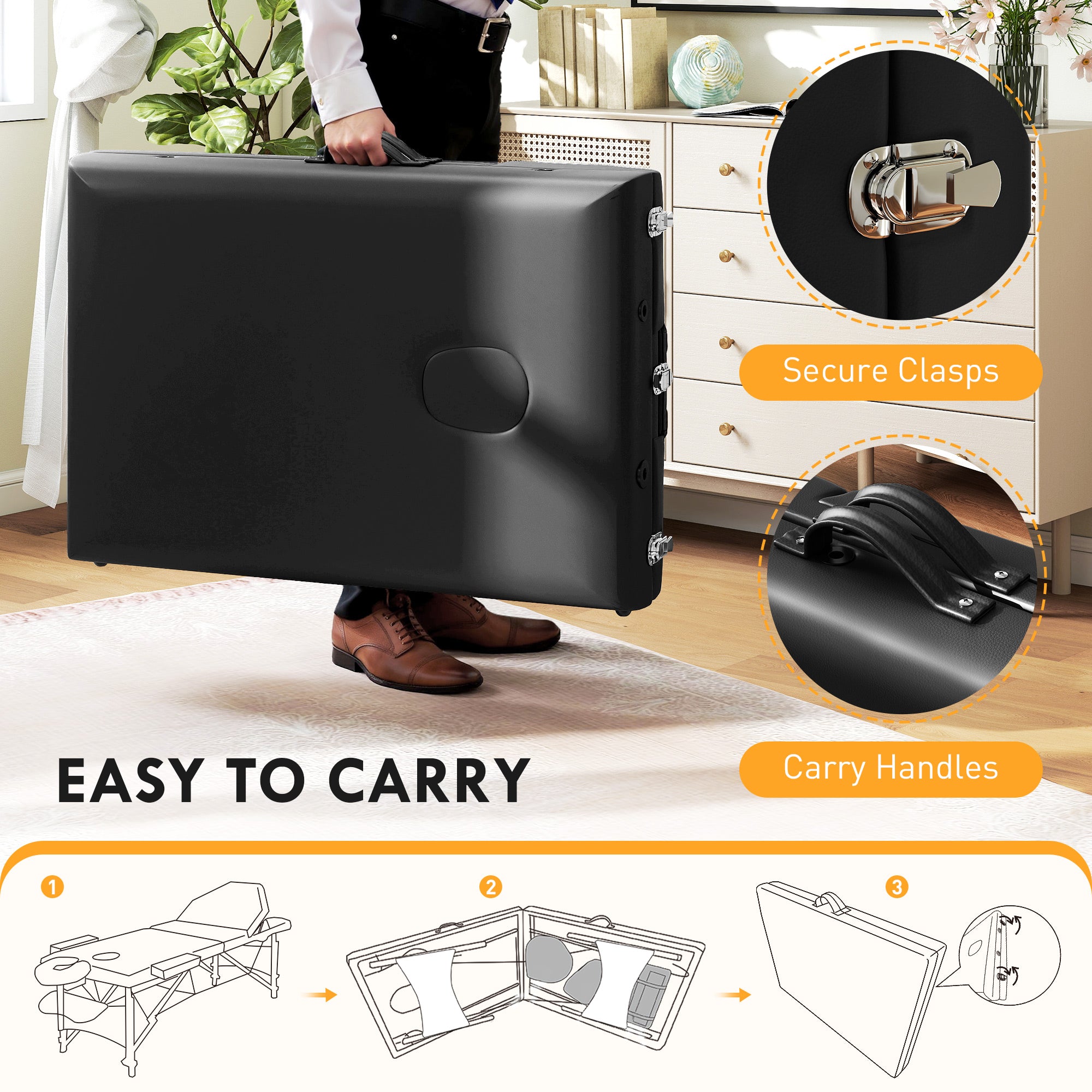 HOMCOM Foldable Massage Table with Beech Wood Legs - Black