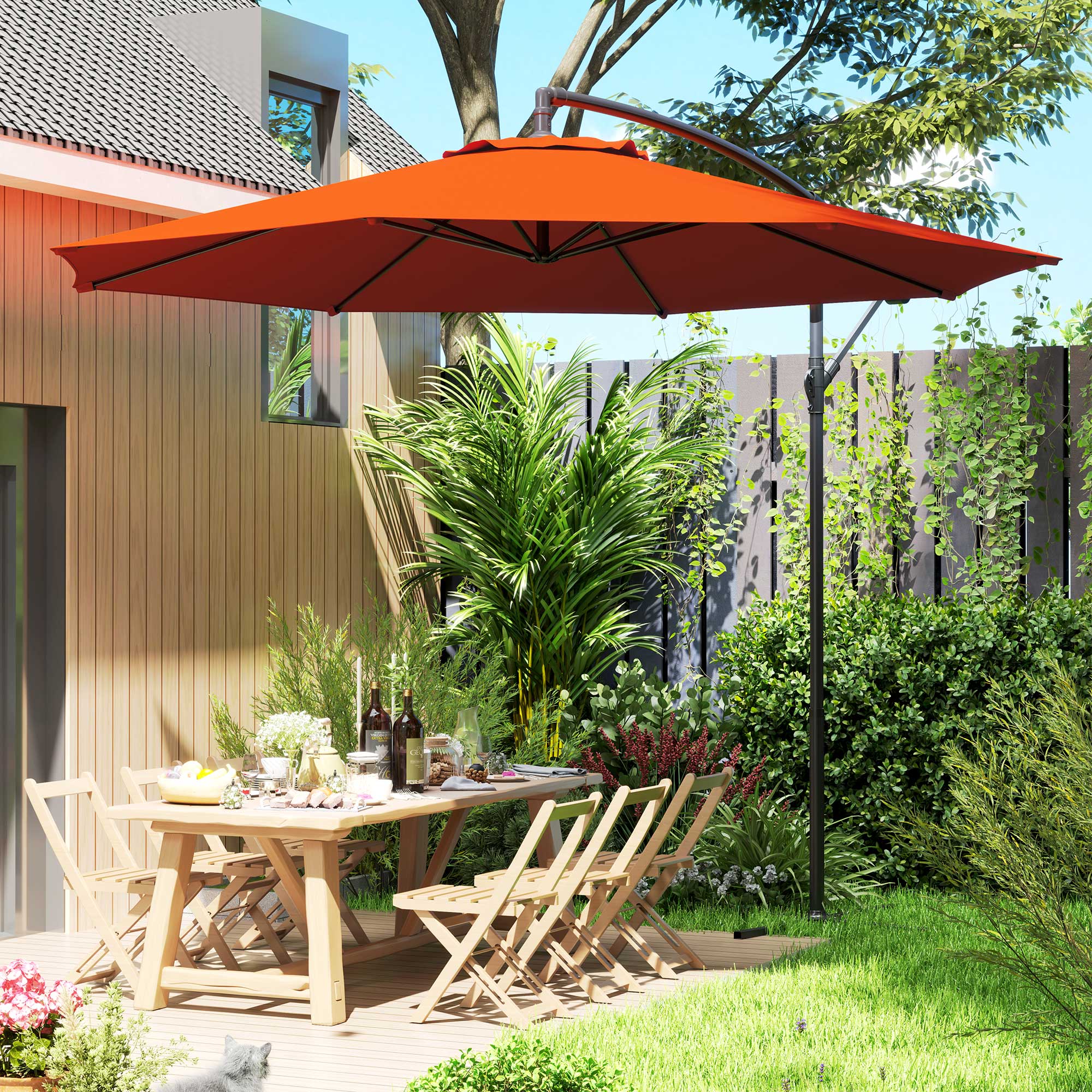 Outsunny 2.45m Overhanging Cantilever Parasol, with Cross Base - Orange