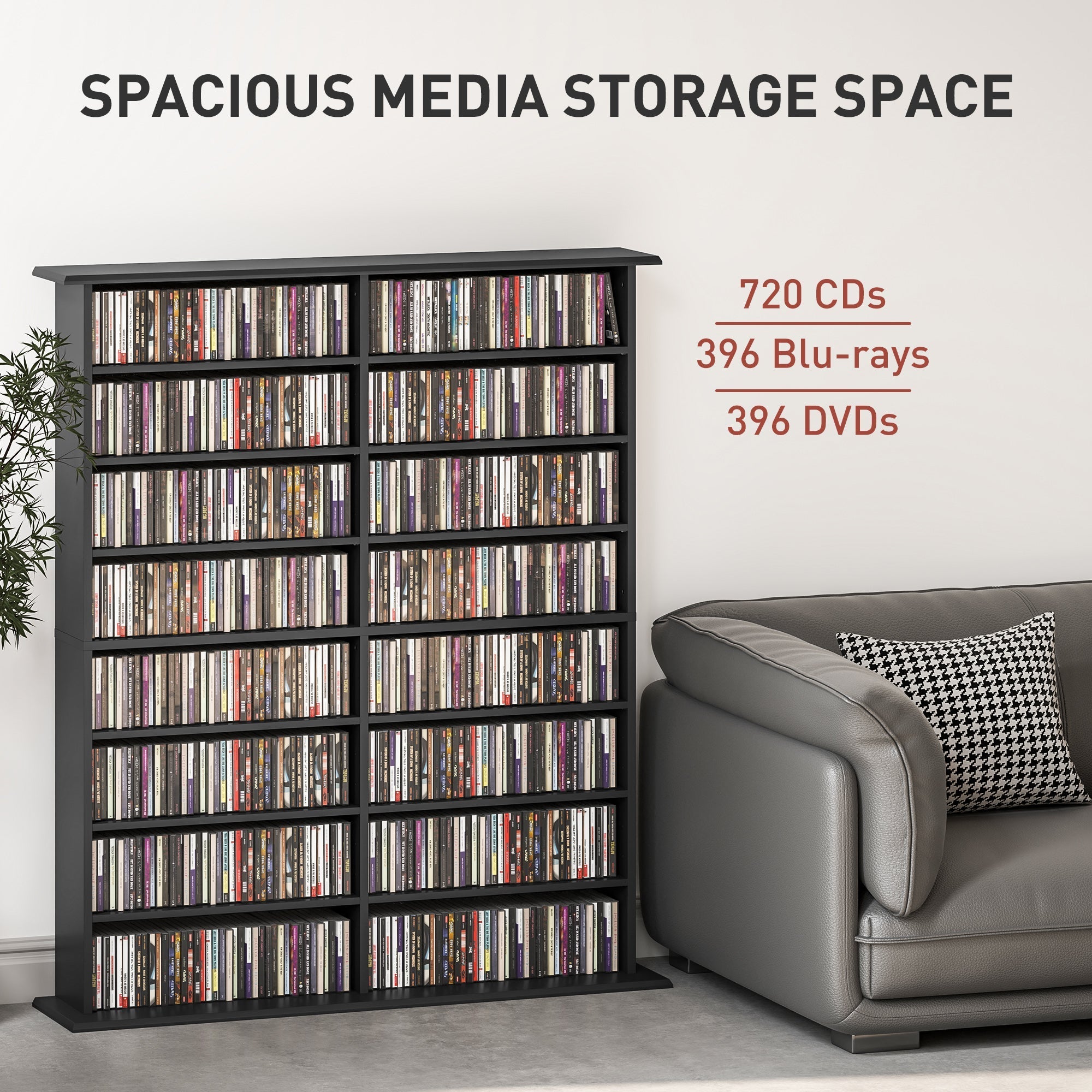 HOMCOM 16-Compartment Media Shelf - Black