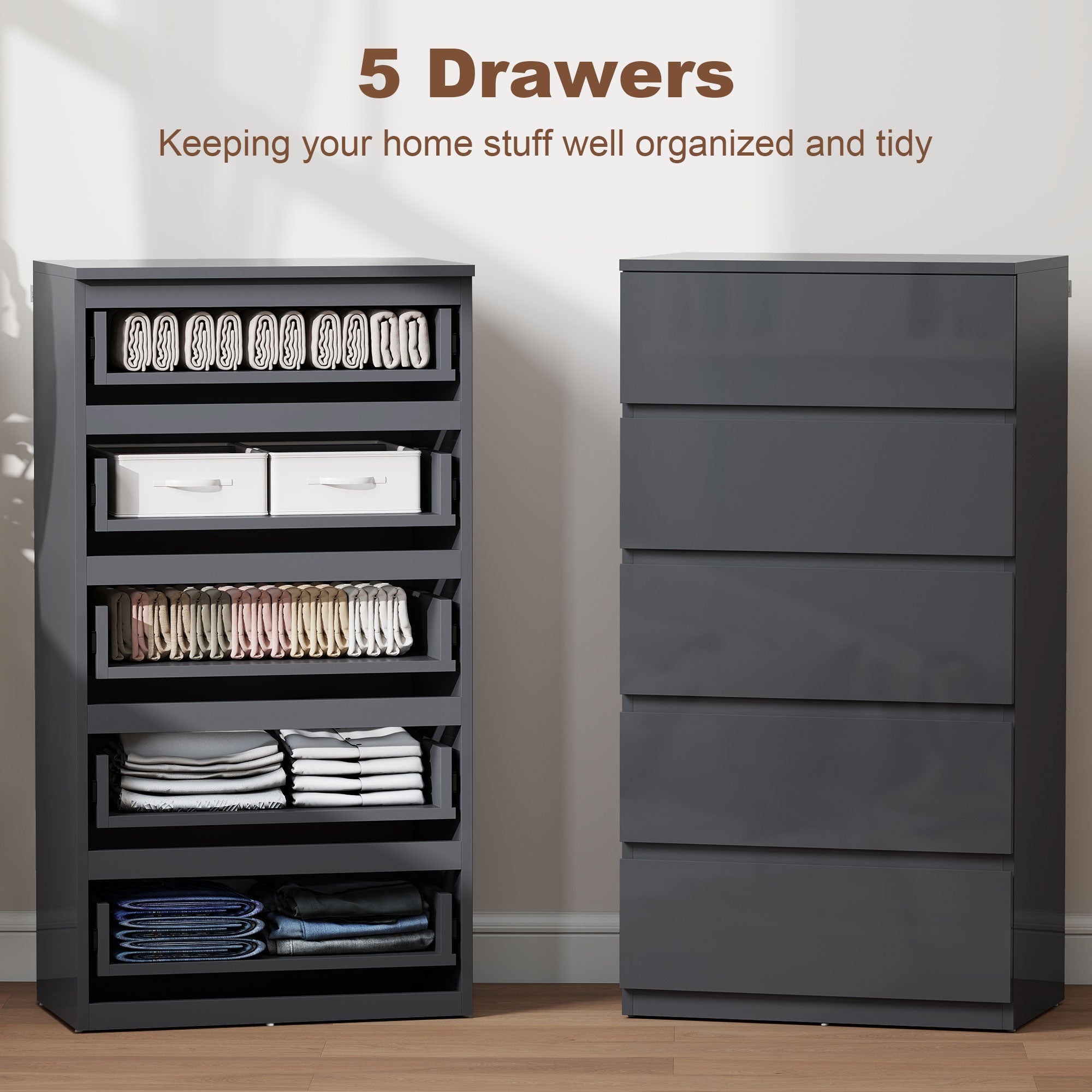 HOMCOM Chest of Drawers, 5-Drawer Storage Cabinets, Modern Dresser, Storage Drawer Unit for Bedroom