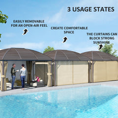 Outsunny 3 x 4m Hardtop Gazebo Canopy with Metal Roof, Aluminium Gazebo Permanent Pavilion with Netting and Curtains, Brown