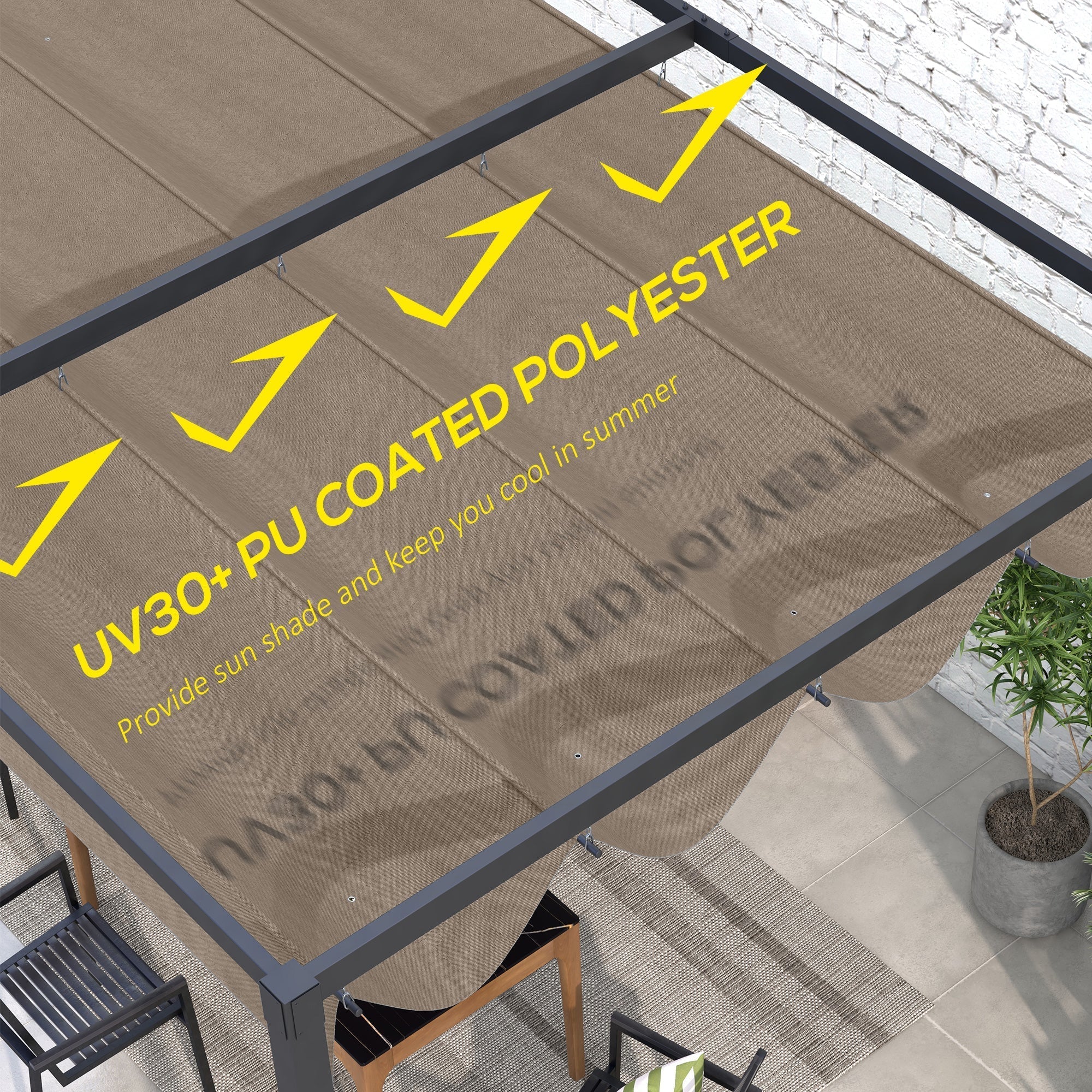 Outsunny Pergola Cover Roof, 2.86 x 2.45 m Retractable Sun Shade Top for 3 x 2m Pergola Frame, UV30+ Protected, Coffee