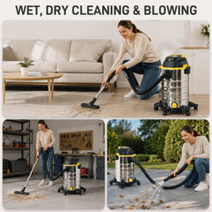 HOMCOM 1400W Vacuum Cleaner, 3-in-1 Wet and Dry Vacuum Cleaner with Blowing Mode and 30L Stainless Steel Tank, Silver Tone
