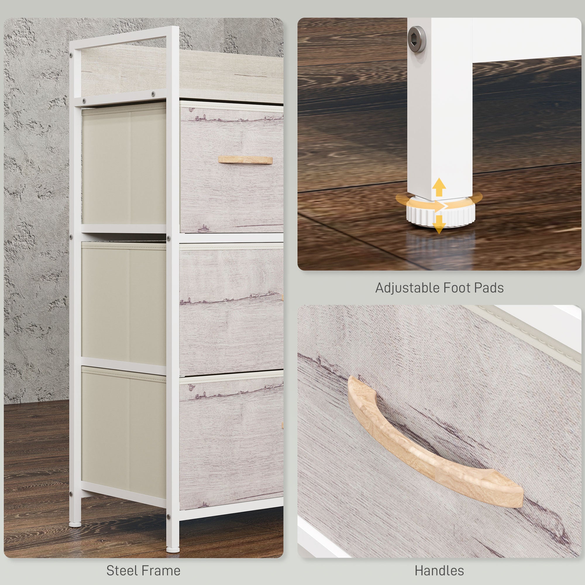 HOMCOM Rustic Chest of Four Fabric Drawers - Black