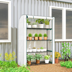 Outsunny Mini Greenhouse with Reinforced PE Cover, Portable Indoor Outdoor Green House with Roll-up Door, 170 x 120 x 50cm, White