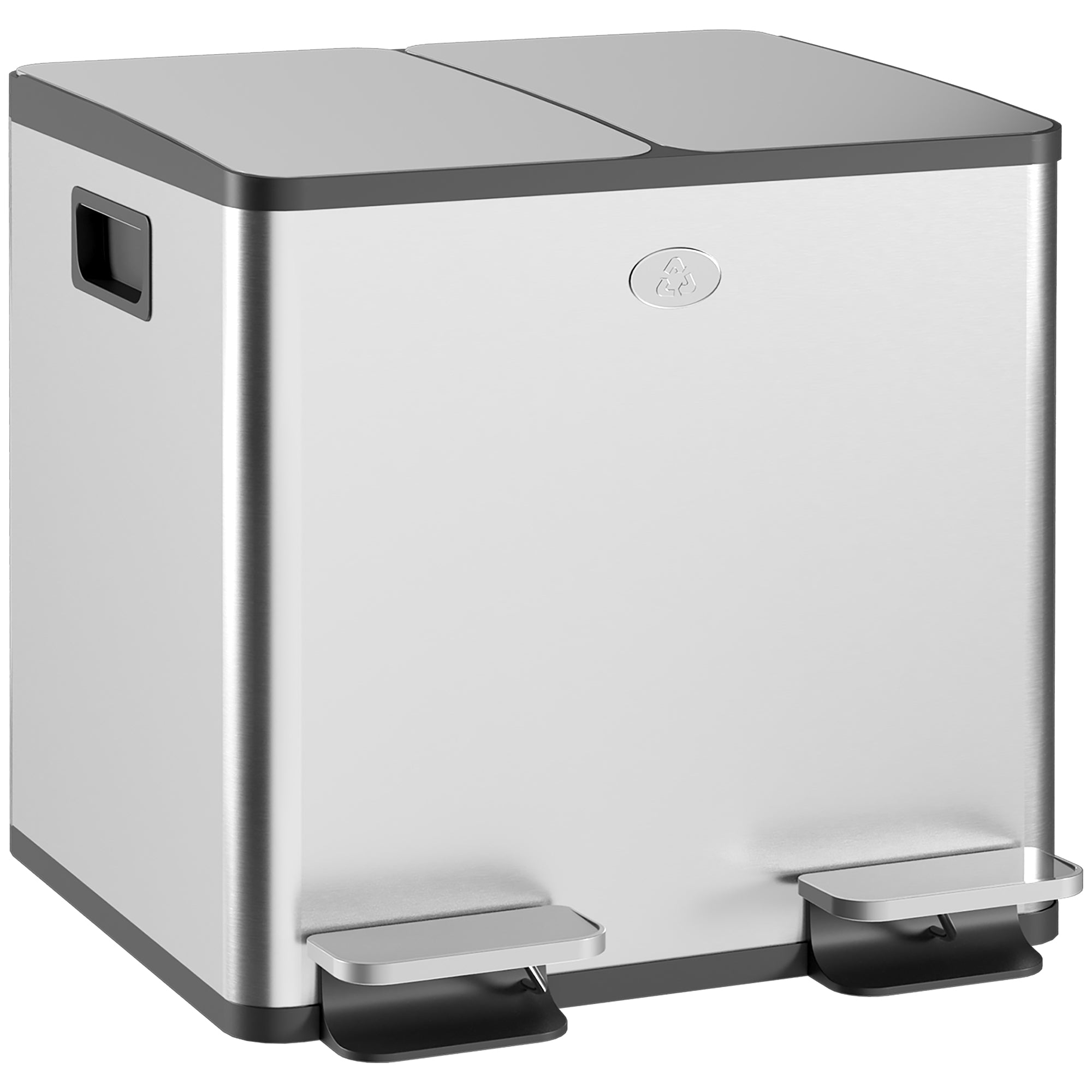 HOMCOM 30L Dual Compartment Stainless Steel Bin, with Deodoriser Holders - Silver Tone