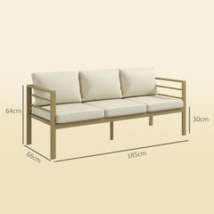 Outsunny Garden Bench with Cushions, 3-Seater Sofa with Backrest, Armrest and Back Cushions, 185 x 66 x 64cm, Cream White