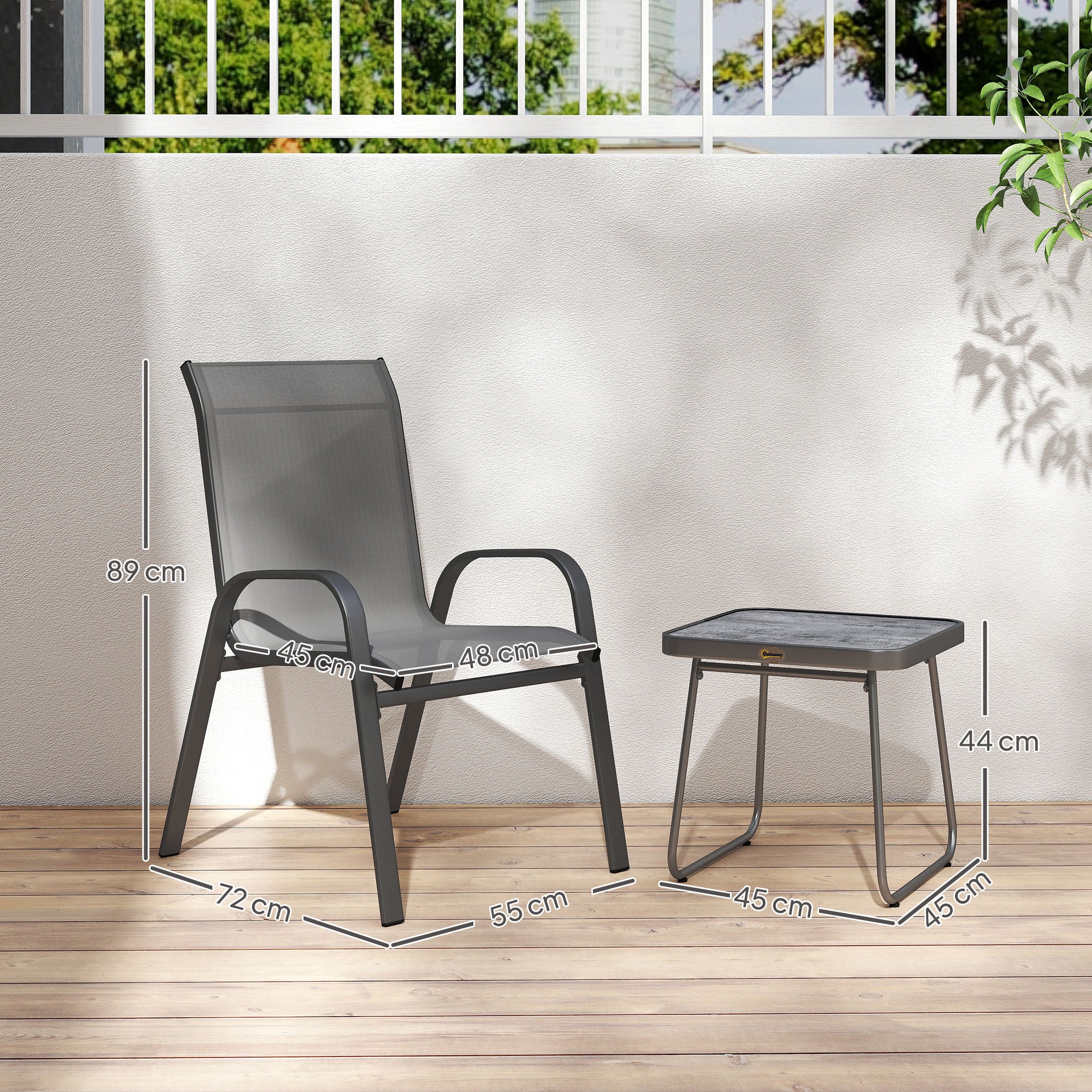 Outsunny Three-Piece Metal Frame Garden Seating Set - Grey