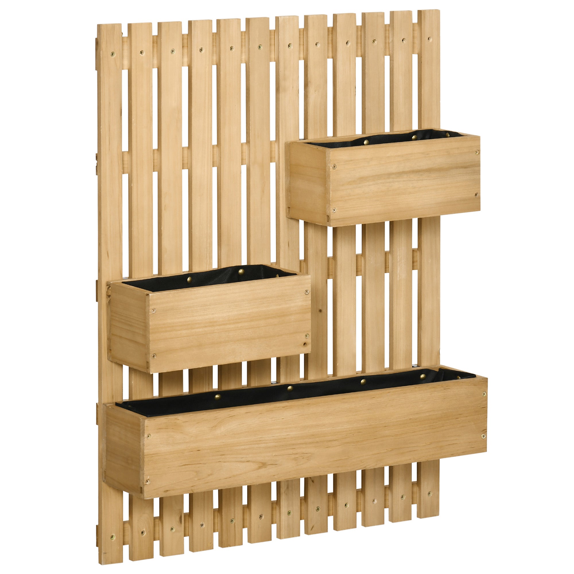 Outsunny Wall-mounted Wooden Garden Planters with Trellis, Drainage Holes and 3 Planter Boxes for Patio, Natural