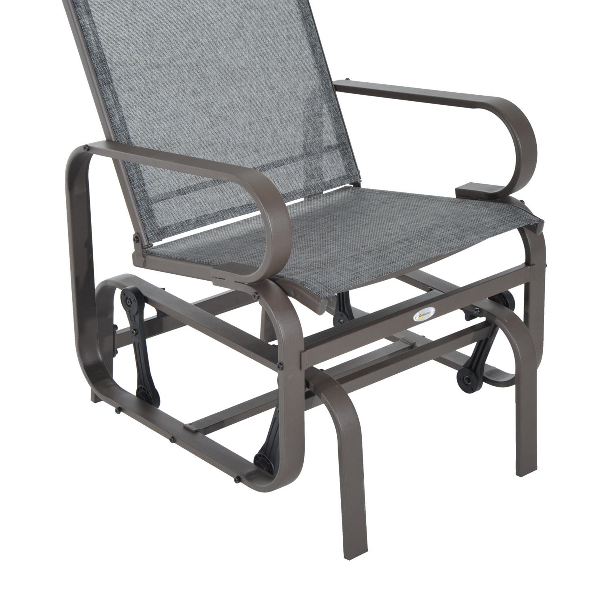 Outsunny Outdoor Gliding Rocking Chair with Sturdy Metal Frame Garden Comfortable Swing Chair, Grey & Brown