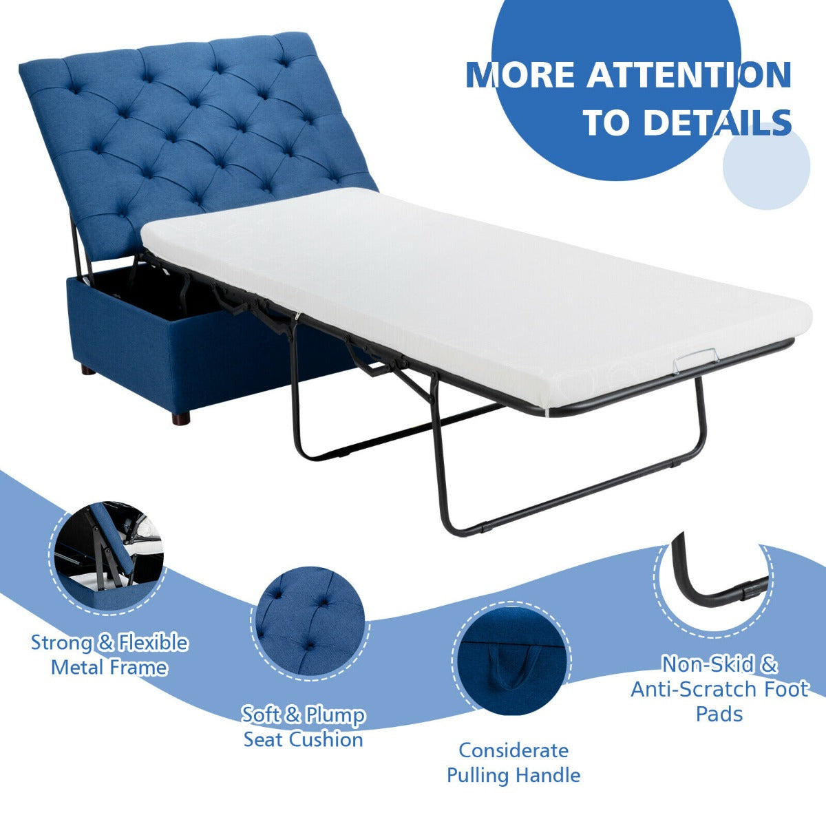 2-in-1 Convertible Sofa Bed with Mattress for Home and Office-Blue