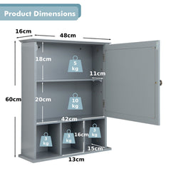 Mirror Door Cabinet with Adjustable Shelf and 3 Compartments-Grey