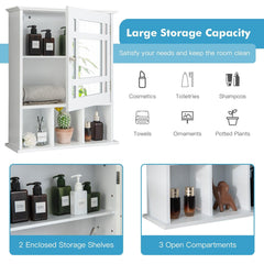 Mirror Door Cabinet with Adjustable Shelf and 3 Compartments-White