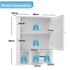 Mirror Door Cabinet with Adjustable Shelf and 3 Compartments-White