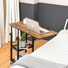 C-Shaped Mobile Couch Side Table with Height Adjustable Storage-Coffee