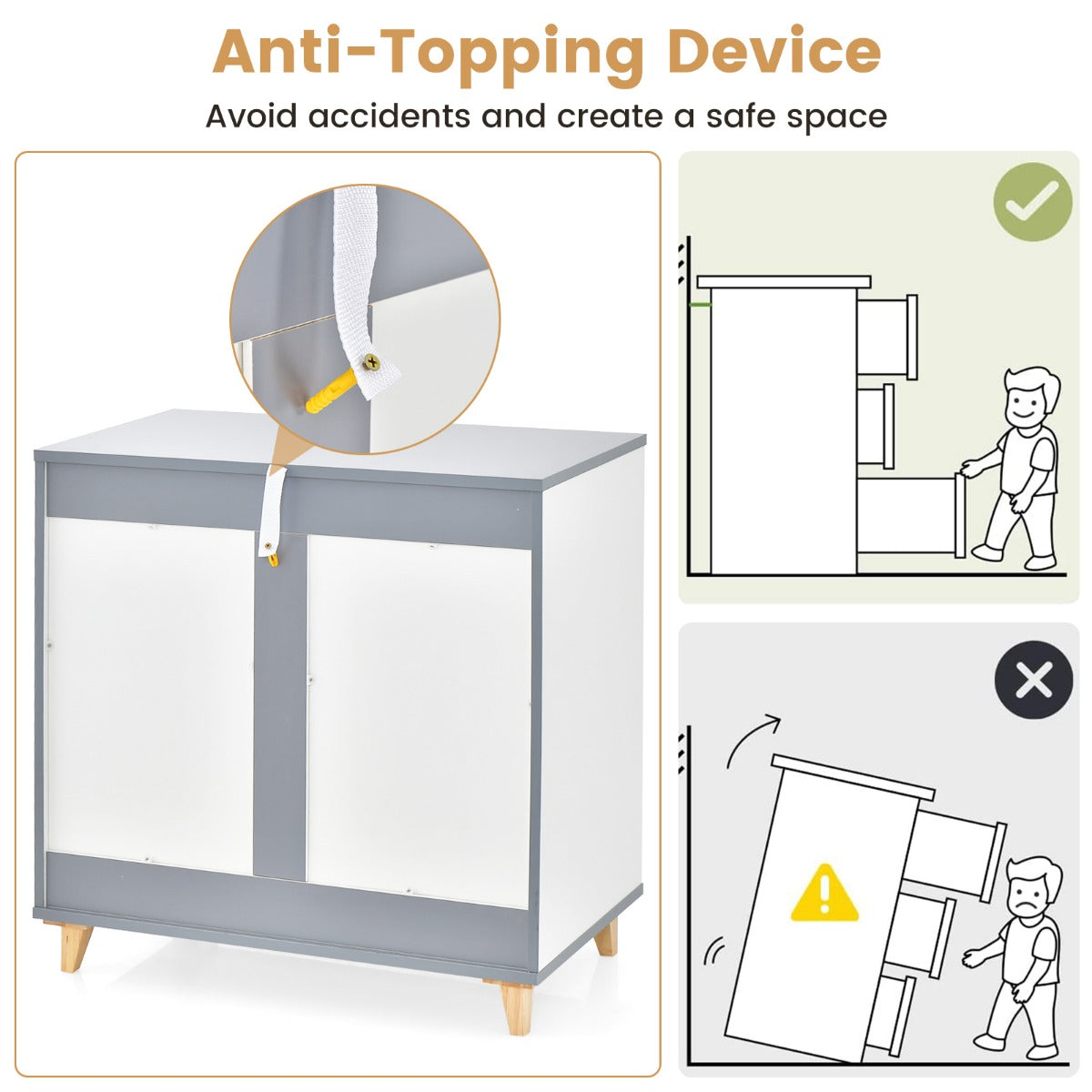 Modern 3 Drawer Chest Dresser with Large Storage Capacity Embedded Handle-White