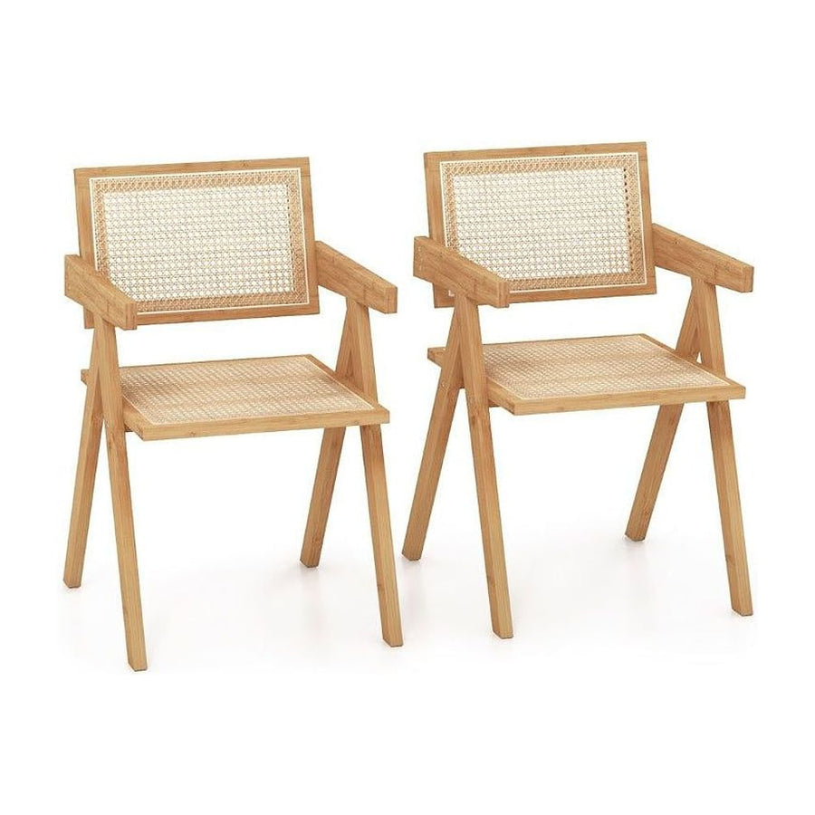 Rattan Accent Chairs Set of 2 with Natural Bamboo Frame-Natural