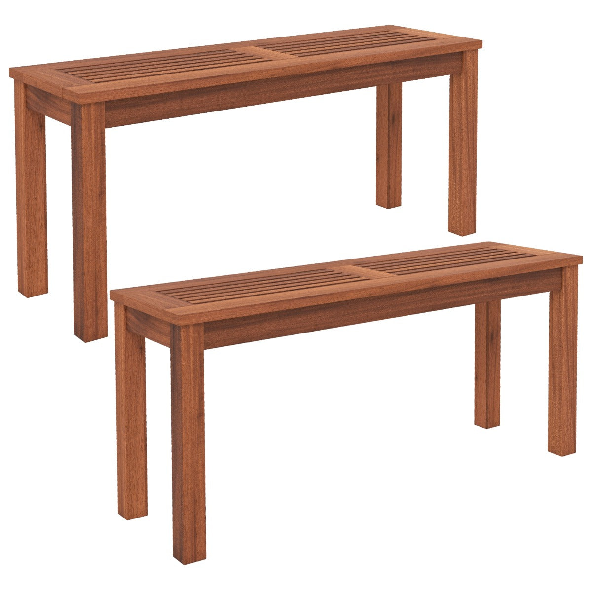 2-Person Patio Wood Bench with Slatted Seat