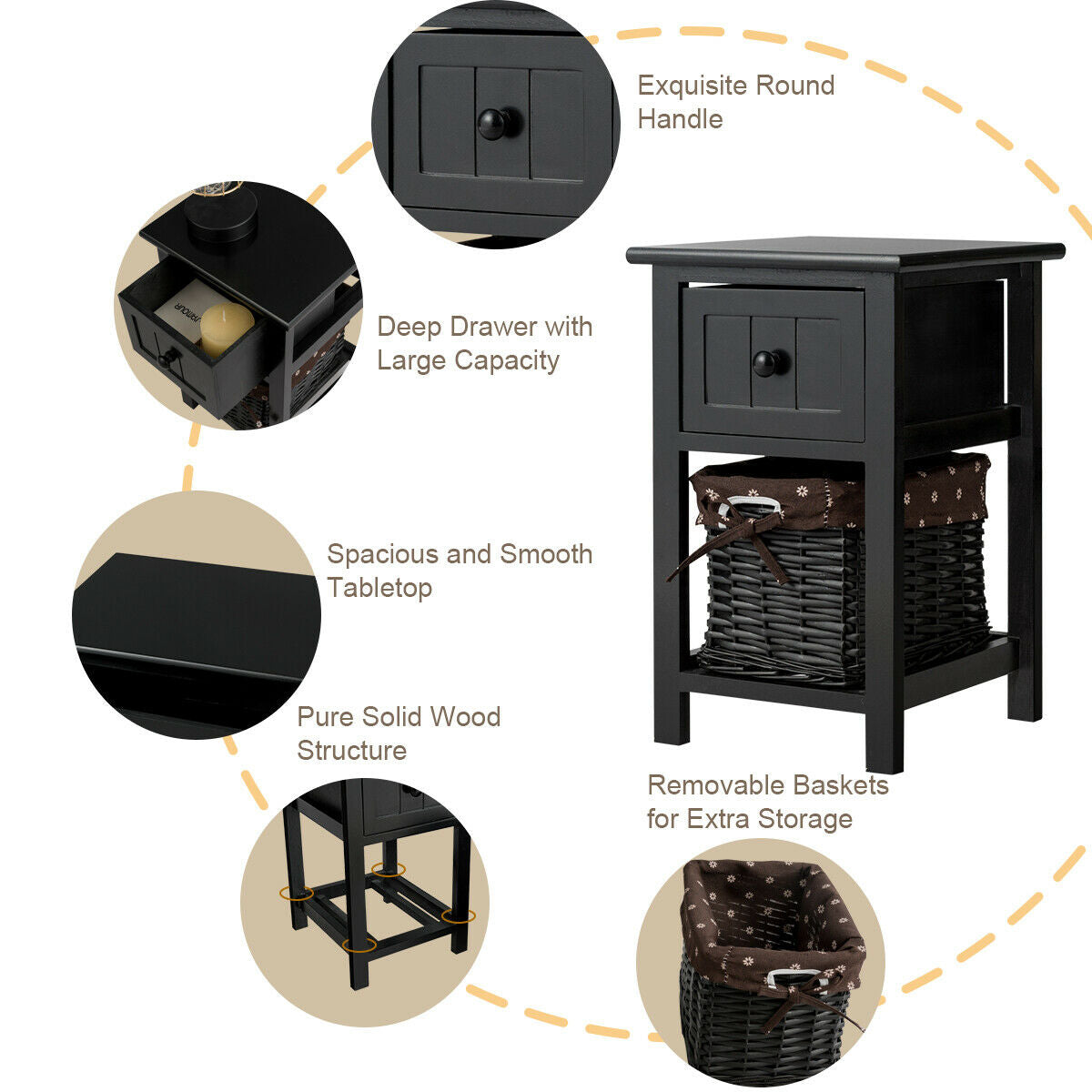 Elegant 2-Layer Wood Bedside End Table Nightstand