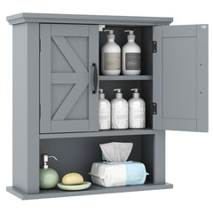 Farmhouse Wall Mounted Bathroom Cabinet with Adjustable Shelf-Grey